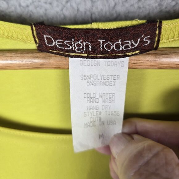Vintage Design Todays Womens Top M Yellow Chartreuse Peplum Knit Flare Hem Retro - Picture 4 of 9